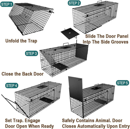Amagabeli Garden Home Humane Live Animal Trap 78X26X29cm Catch Release Cage for Large Nuisance Rodents Control Raccoon Mole Gopher Opossum Groundhog Squirrel Feral Stray Cats Rescue Wild Rabbits