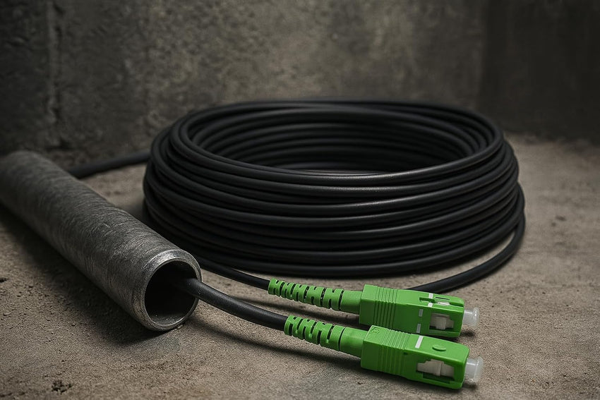 Elfcam(R) - 10m/32.8ft Armored Fiber Optic Cable for Outdoor and Indoor SCA to SCA Simplex Singlemode, Compatible with FTTH Cables, 10 Meters