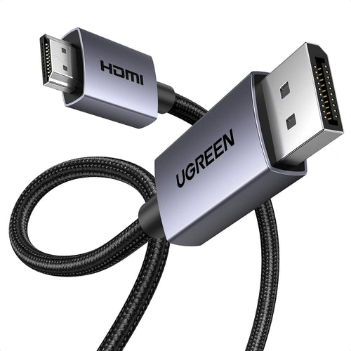 UGREEN 4K Displayport to HDMI Cable 6.6FT Uni-Directional Braided DP to HDMI Lead Aluminium Male to Male Multi-Screen Gaming Compatible with Monitor, Projector, HDTV, Dell Laptop, HP, AMD, NVIDIA (2M)
