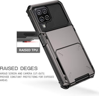 Draamvol for Samsung Galaxy A12 Phone Case with Card Holder Slots Armor Shockproof Flip Wallet Case Hard PU Back Soft TPU Inner Bumper Cover for Galaxy A12 Case, Grey