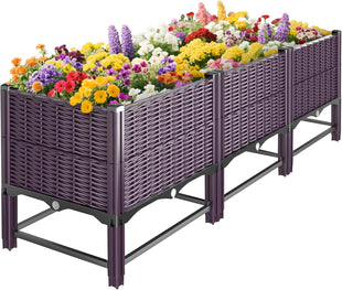 Raised Garden Bed with Reinforcement Rods Elevated Planter Box with Drainage 120 x 40 x 50 cm â Purple Double Layer