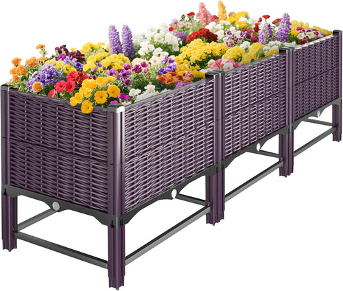 Raised Garden Bed with Reinforcement Rods Elevated Planter Box with Drainage 120 x 40 x 50 cm â Purple Double Layer
