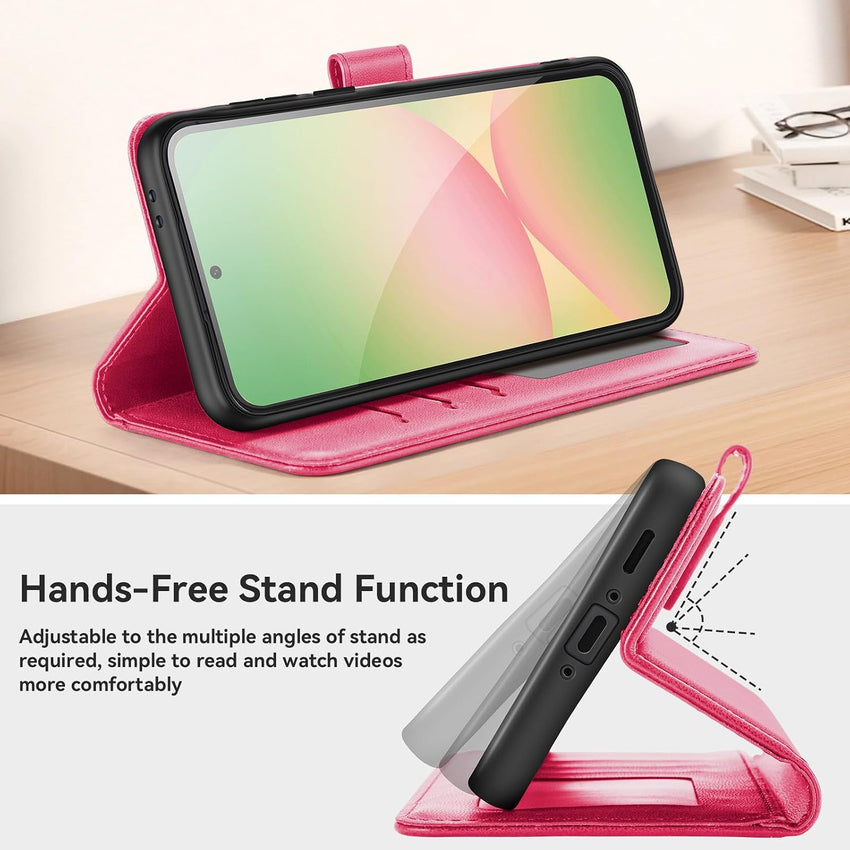 ivencase Compatible with Samsung Galaxy A56 5G Phone Case with 1 Screen Protector, [RFID Blocking] PU Leather Flip Wallet Case with Card Slots Stand Magnetic Cover for Samsung A56 - Hot Pink