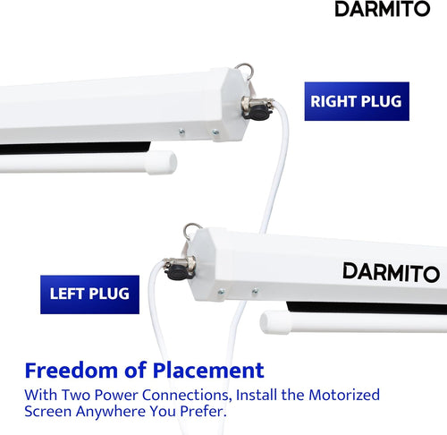 Darmito 100 16:9 Dual-Plug Electric Motorised Projector Screen, Ultra HD 3D 4K 8K Matt White +1.2 Gain, For Meeting School Home Cinema Theater Movie TV DVD Indoor
