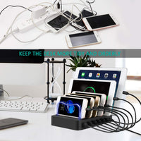 6-Port USB Charger Station Smart IC Multi-Device Charging Dock Black