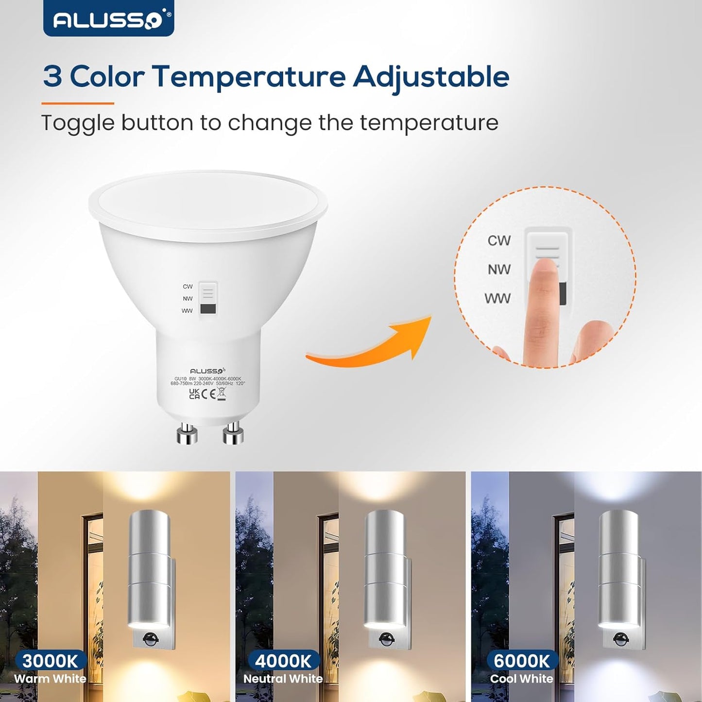 ALUSSO LED Outdoor Wall Light Motion Sensor,IP65 Stainless Steel Up Down Light Mains Powered,Warm White/Neutral White/Cool White Selectable,2x8W GU10 Included,Outside Sconce Wall Mounted for Porch