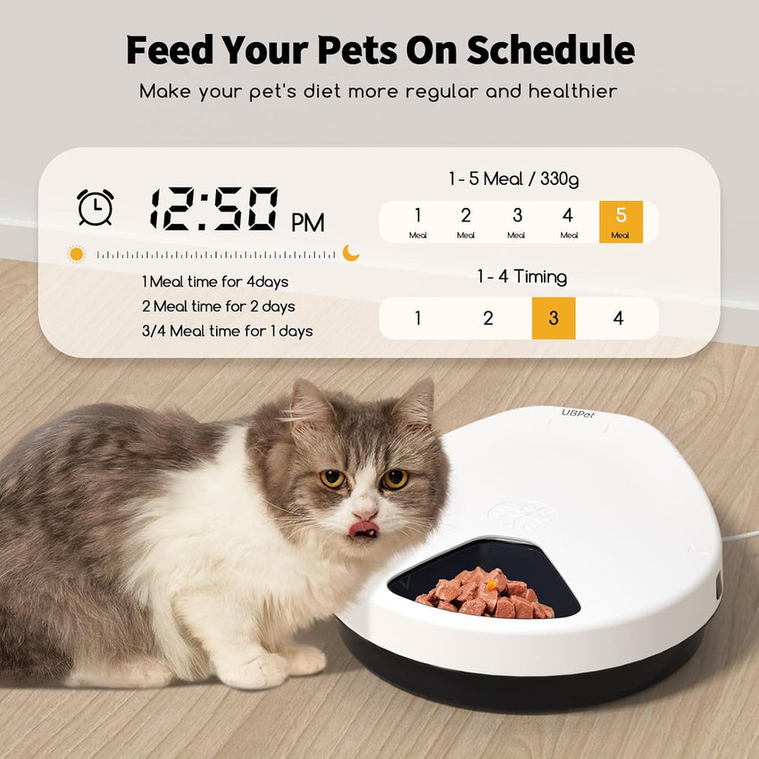 Automatic Cat Feeder with Cooling & Timer Wet Food Dispenser Washable Plates White