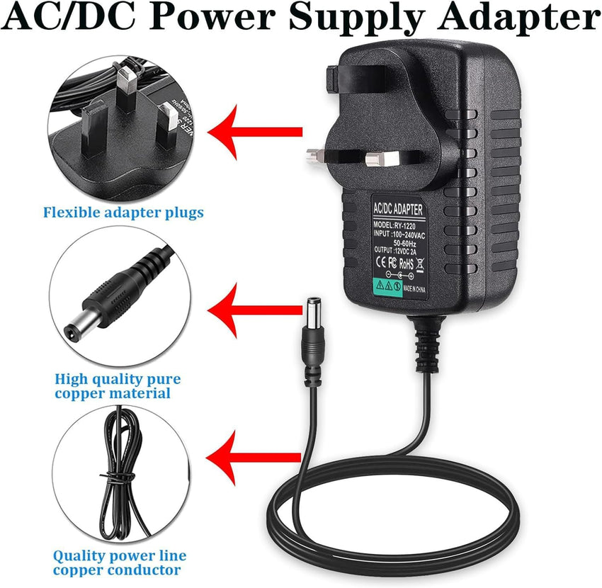 12V 2A Power Supply Adapter, AC to DC Power Supply Adapter, AC/DC Converter Adapter Driver Transformer, For LED Strip Lights, CCTV Camera, Router, Audio/Video etc