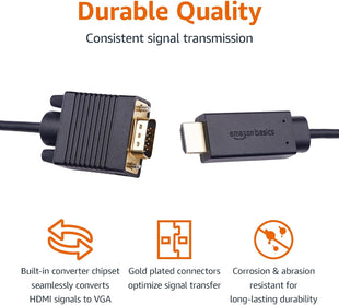 Amazon Basics HDMI (Source) to VGA (Display) Cable (NOT Bidirectional), Gold-Plated, 6 feet, Black