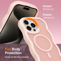 UEEBAI Magnetic for iPhone 15 Pro Case, Compatible with MagSafe, 2025 Transparent Wave Frame Design Case Soft Edge Cover Cute Clear Matte Shockproof Protective Phone Cover, Pink