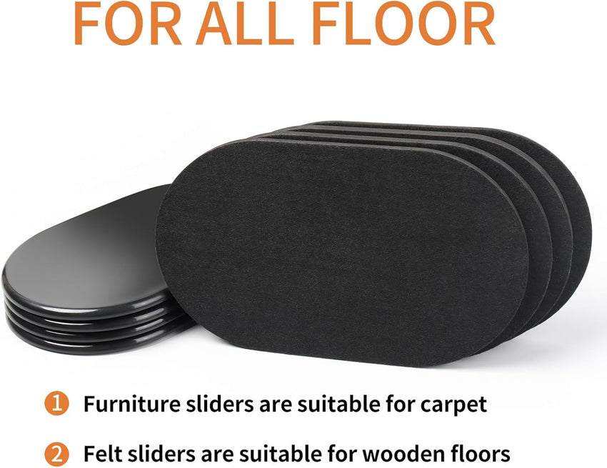 8 Pack Reusable Furniture Movers Sliders â Black 9.5 x 5.75 Inch