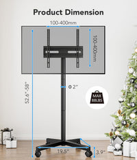 Mobile TV Stand 23-60in Height Adjustable Tilting Rolling Cart VESA 400x400mm Black
