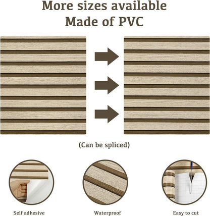 Abyssaly Wood Effect Vinyl Wrap Self Adhesive Wallpaper, Brown Wood Slats Sticky Back Plastic for Furniture, Removable Peel and Stick Wallpaper, Wood Panel for Walls, Kitchen, DIY 60cmX500cm