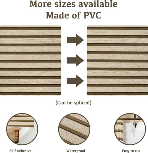 Abyssaly Wood Effect Vinyl Wrap Self Adhesive Wallpaper, Brown Wood Slats Sticky Back Plastic for Furniture, Removable Peel and Stick Wallpaper, Wood Panel for Walls, Kitchen, DIY 60cmX500cm