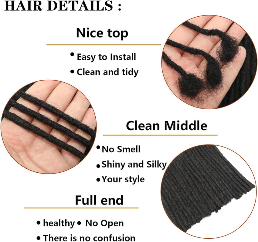 0.6cm Thickness Dreadlock Extensions Human Hair 30 Strands Natural Black 8 Inch