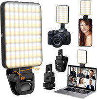 128 LED Rechargeable Portable Selfie Light Video Conference Lighting with Clip and Camera Tripod Adapter, 3 Lighting Modes, for Laptop/Phone, iPhone Camera, Youtube, TikTok, Makeup Vlog