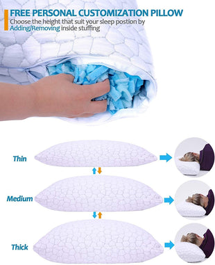 CompuClever Shredded Memory Foam Pillows for Sleeping Cooling Bed Pillow with Adjustable Loft Hypoallergenic Bed Pillows for Side and Back Sleepers Washable Removable Derived Rayon Cover (1-Pack)