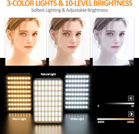 128 LED Rechargeable Portable Selfie Light Video Conference Lighting with Clip and Camera Tripod Adapter, 3 Lighting Modes, for Laptop/Phone, iPhone Camera, Youtube, TikTok, Makeup Vlog