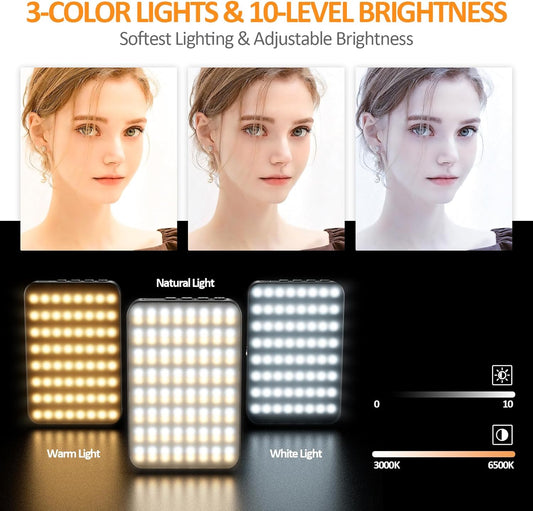 128 LED Rechargeable Portable Selfie Light Video Conference Lighting with Clip and Camera Tripod Adapter, 3 Lighting Modes, for Laptop/Phone, iPhone Camera, Youtube, TikTok, Makeup Vlog