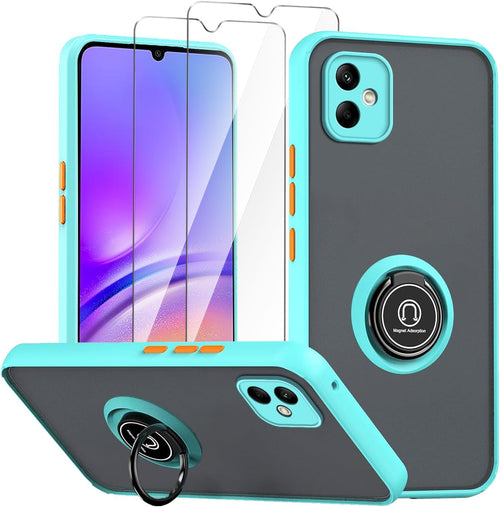 LYZXMY Case for Samsung Galaxy A05 blue with Ring Stand Case + 2 x Tempeblue Glass Screen Protector,PC +TPU Shockproof Anti-Scratch Phone Case Cover
