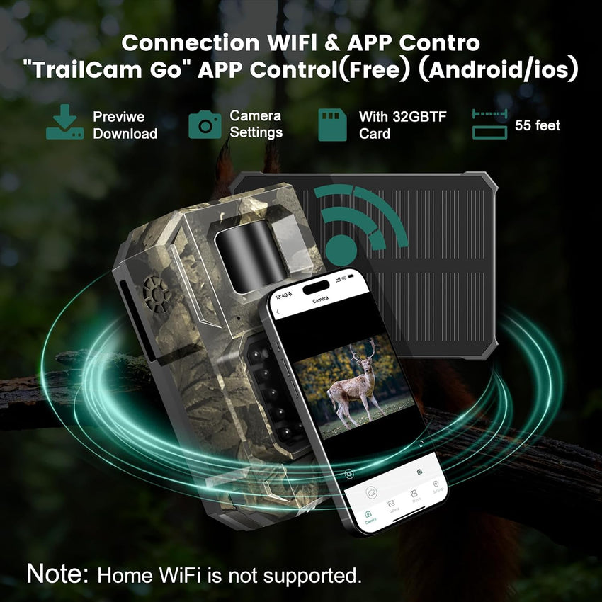 MAXDONE 4K 64MP Solar Wildlife Camera WiFi Bluetooth â Waterproof IP66
