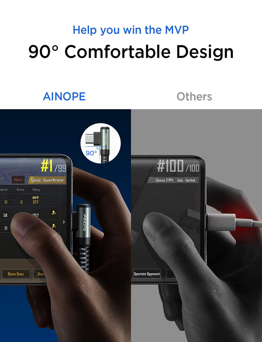 USB C to USB C Cable 60W, [1-Pack 1M] AINOPE Type C to Type C Super Fast Charging Cable right angle