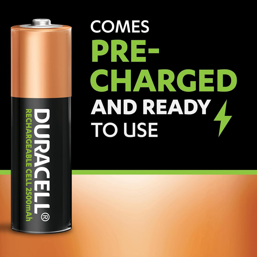 Duracell Rechargeable AA Batteries (Pack of 4), 2500 mAh NiMH, pre-charged, Our No.1 Longest Lasting Rechargeable Battery