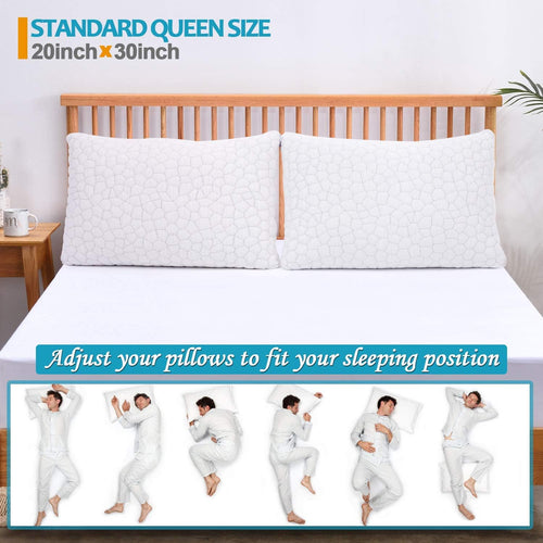 CompuClever Shredded Memory Foam Pillows for Sleeping Cooling Bed Pillow with Adjustable Loft Hypoallergenic Bed Pillows for Side and Back Sleepers Washable Removable Derived Rayon Cover (1-Pack)