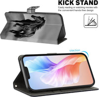 KEDBBAO Case for Samsung Galaxy A25 5G Case with Pattern, Credit Card Holder Magnet Wallet Protective PU Leather Case for Samsung A25 Phone Case, Black Horse