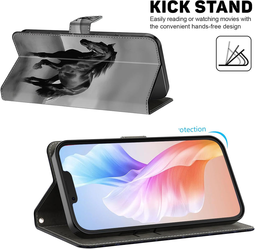 KEDBBAO Case for Samsung Galaxy A25 5G Case with Pattern, Credit Card Holder Magnet Wallet Protective PU Leather Case for Samsung A25 Phone Case, Black Horse