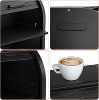 Bamboo Bread Bin 2-Layer Roll-Top Bread Storage with Removable Layer Self Assembly â Black