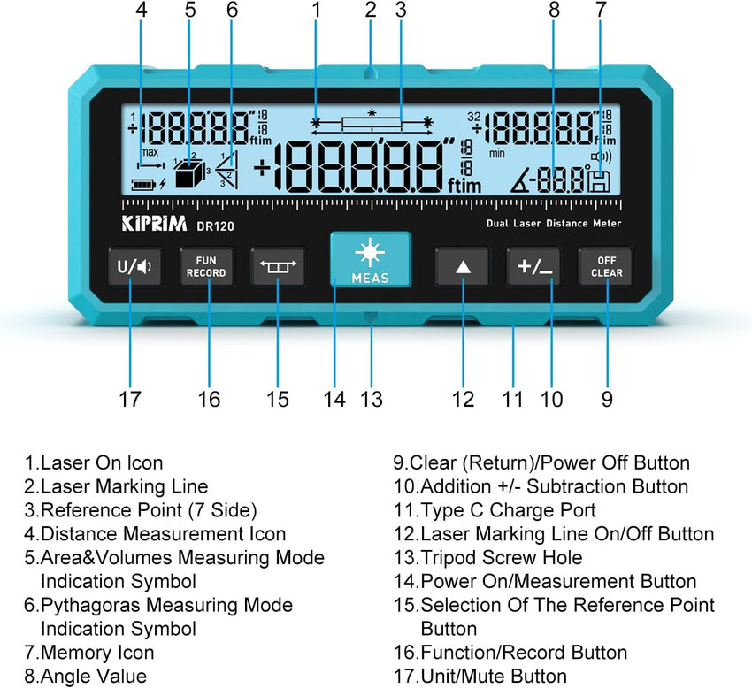 Dual Laser Rangefinder Accurate Measurements to 120m 120m