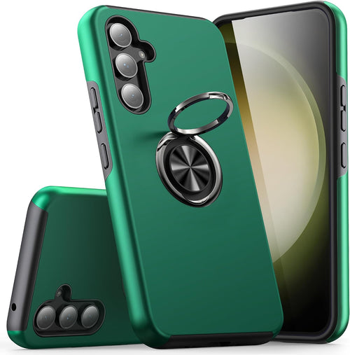 KRAFTCARE for Samsung S23 FE Case with Kickstand Ring, Upgrade Shockproof and Anti Scratch 360^0 Magnetic Ring Holder Stand Protective Phone Case Cover for Samsung Galaxy S23 FE - Dark Green