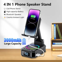 Phone Stand with Bluetooth Speaker 4-in-1 Wireless Charger Foldable RGB Lights