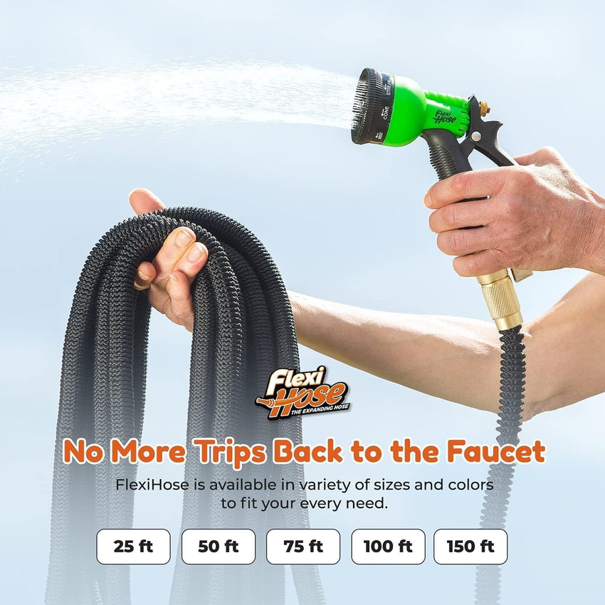 Expandable Garden Hose 50ft with 8-Function Nozzle No-Kink Brass Fittings