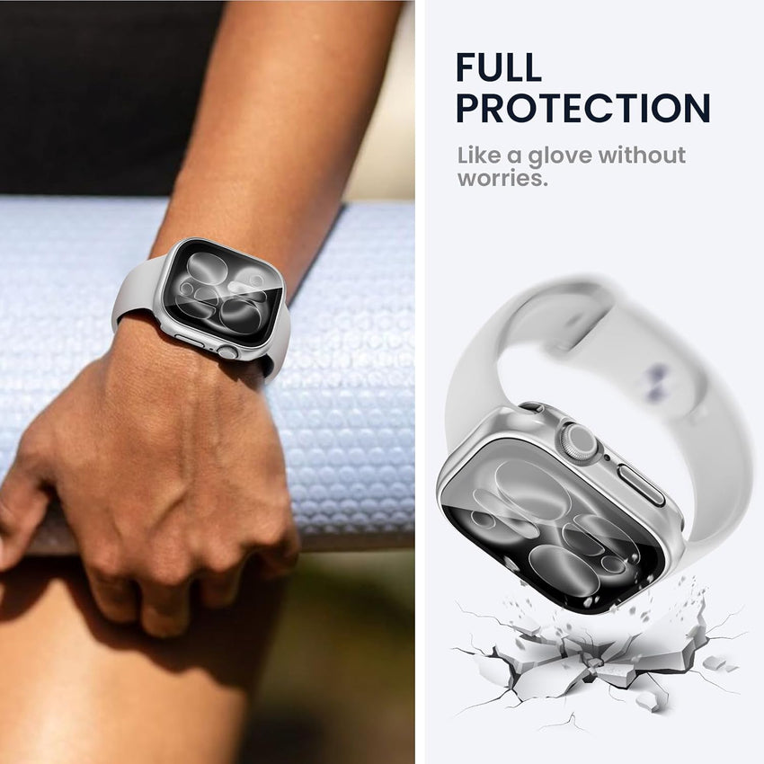 Kamita Waterproof Case Compatible with Apple Watch Series 11/Series 10 42mm, Hard PC Bumper Cases with Tempered Glass Screen Protector, All-Round Protective Cover for iWatch 11/iWatch 10 42 (Silver)