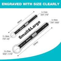DURATECH Universal Combination Wrench Set, Adjustable Spanner Set, 2-Piece Multifunctional Wrench Set, Total Box-end Ring Spanner Set, 44-in-2, Metric & SAE, 5mm to 27mm & 3/16" to 1-1/16"