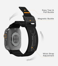 Aulumu A11 Mag Buckle Slim Band Designed for Apple Watch | Memory Quick Release | Velvet Nylon Braid | Stainless Steel Magnetic Clasp-Silver Black