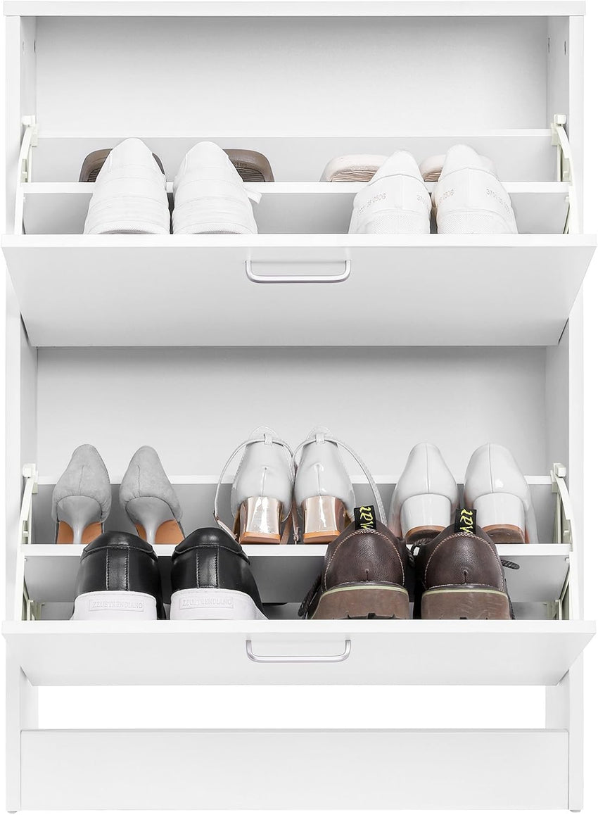 VASAGLE Shoe Cabinet 2 Flip Doors Adjustable Divider for 12 Pairs Narrow Entrance Ã¢ÂÂ White