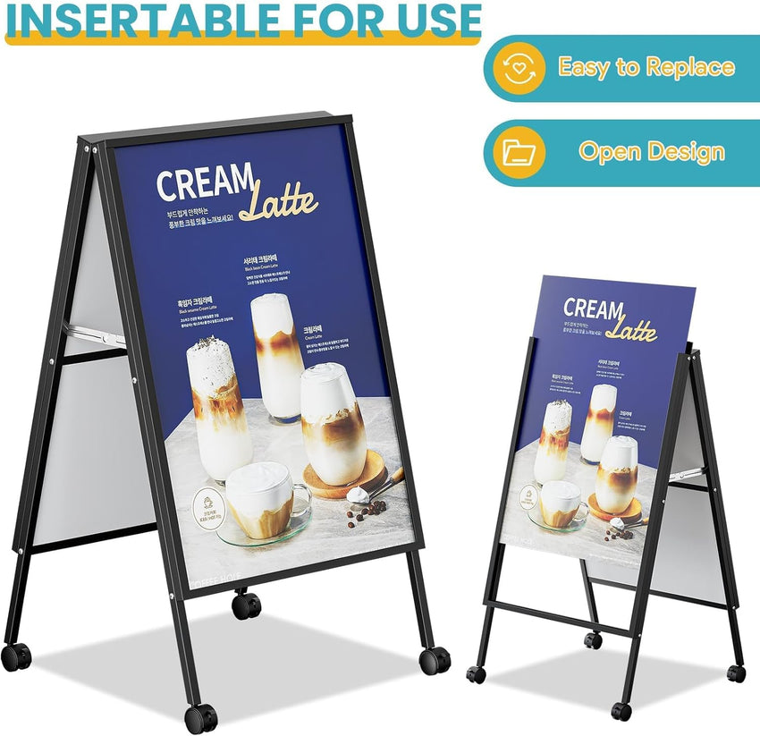 A-Board Pavement Sign Frame 3 Pack Double-Sided Foldable with Wheels Slide-In â A1