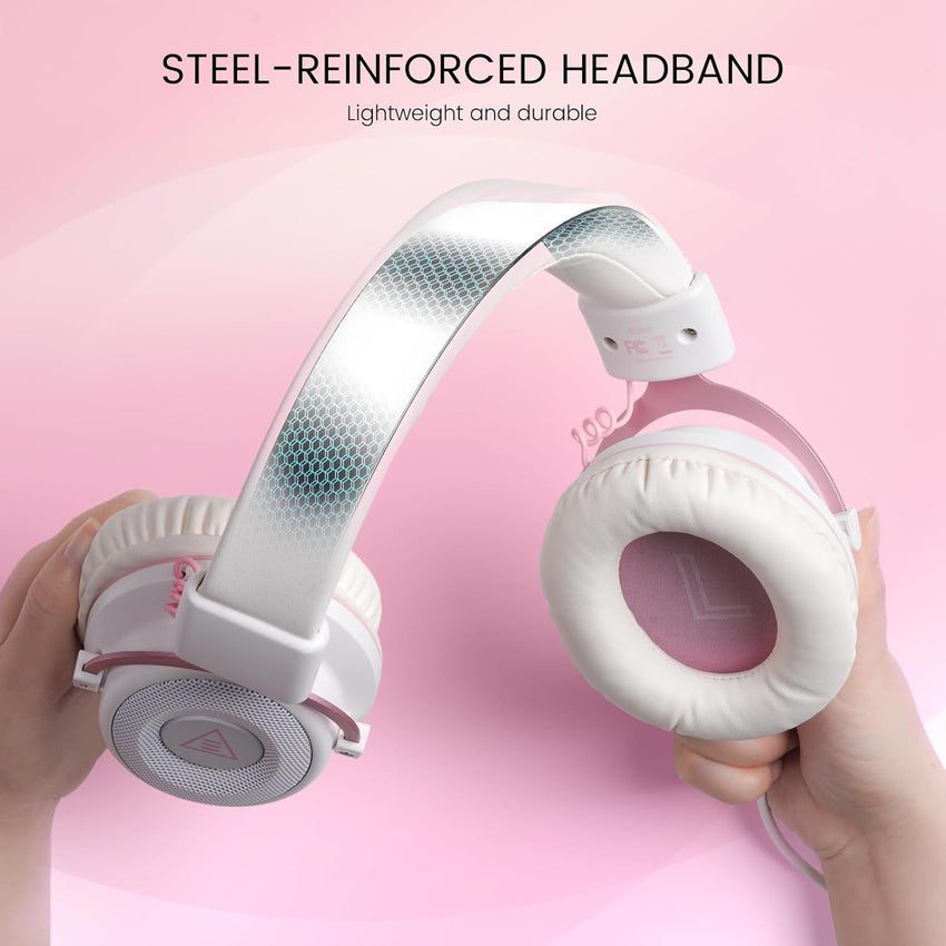 EKSA E900 Wired Gaming Headset for Xbox One - PC Headset with Detachable Noise Cancelling Microphone, 3D Stereo Sound 50mm Driver- Gaming Headphones for Xbox S/X, PS4 PS5, Switch, Laptop (Pink)