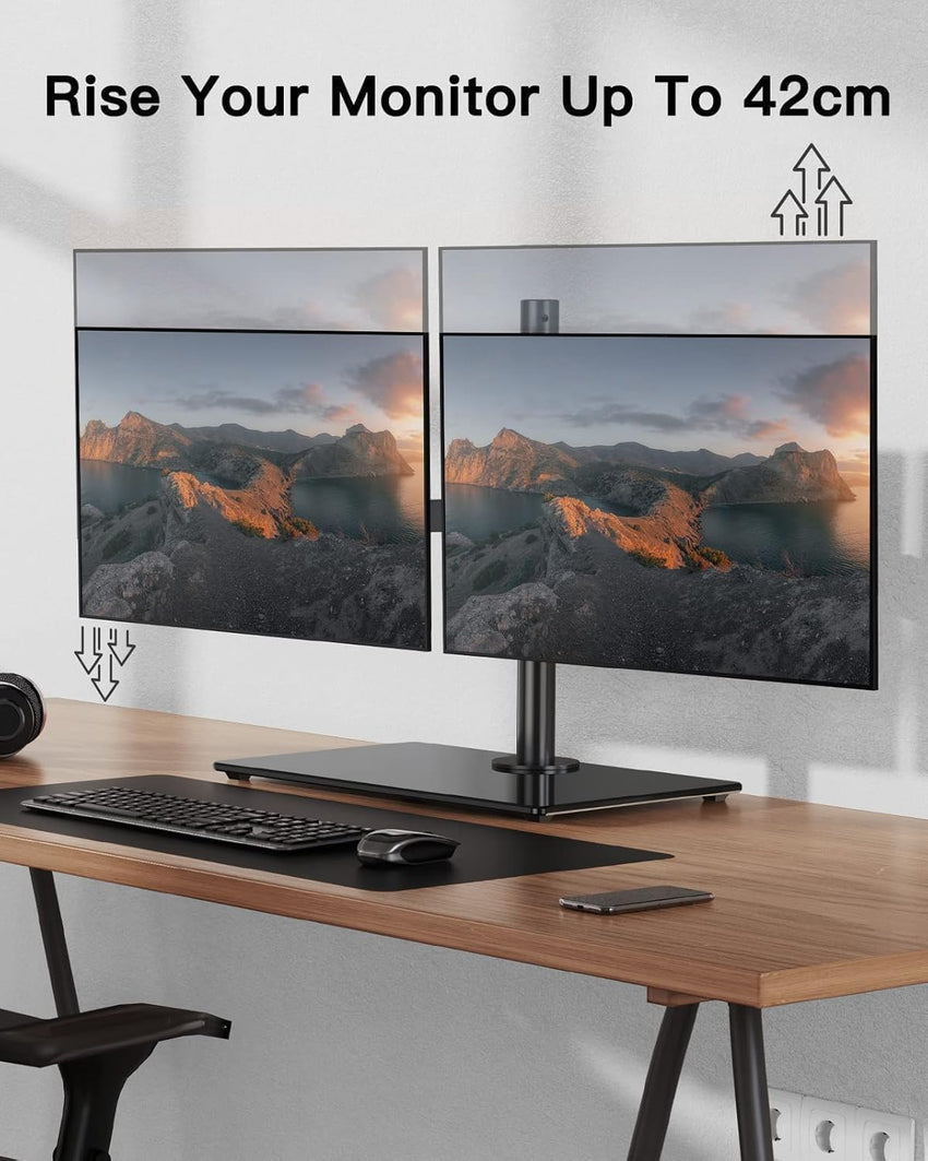 ErGear Dual Monitor Stand for 13â- 32â Screen, Freestanding Dual Monitor Arm Desk Mount with Sturdy Base, Adjustable Double Monitor Stand Hold 8KG/Arm