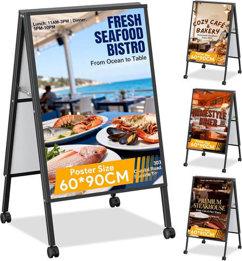 A-Board Pavement Sign Frame 3 Pack Double-Sided Foldable with Wheels Slide-In â A1