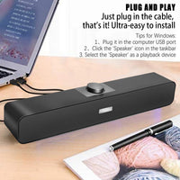 FAYAZ Computer Speakers for Desktop, 6W Stereo USB Computer Soundbar with 2 Diaphragms,3.5mm Aux Input, Knob Volume Control, Wired/Wireless Bluetooth 5.0 Soundbar for Desktop Smartphones Laptop,Black