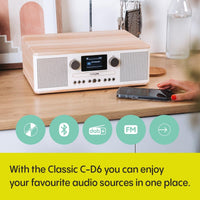 Pure Classic C-D6 Music System (CD Player, DAB+/FM, Bluetooth, AUX, USB, Alarm Sleep Timer) Cotton White/Oak