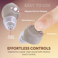 Rechargeable In-Ear Sound Amplifiers (Pair) Touch Control Noise Reduction LED Charging Case Beige