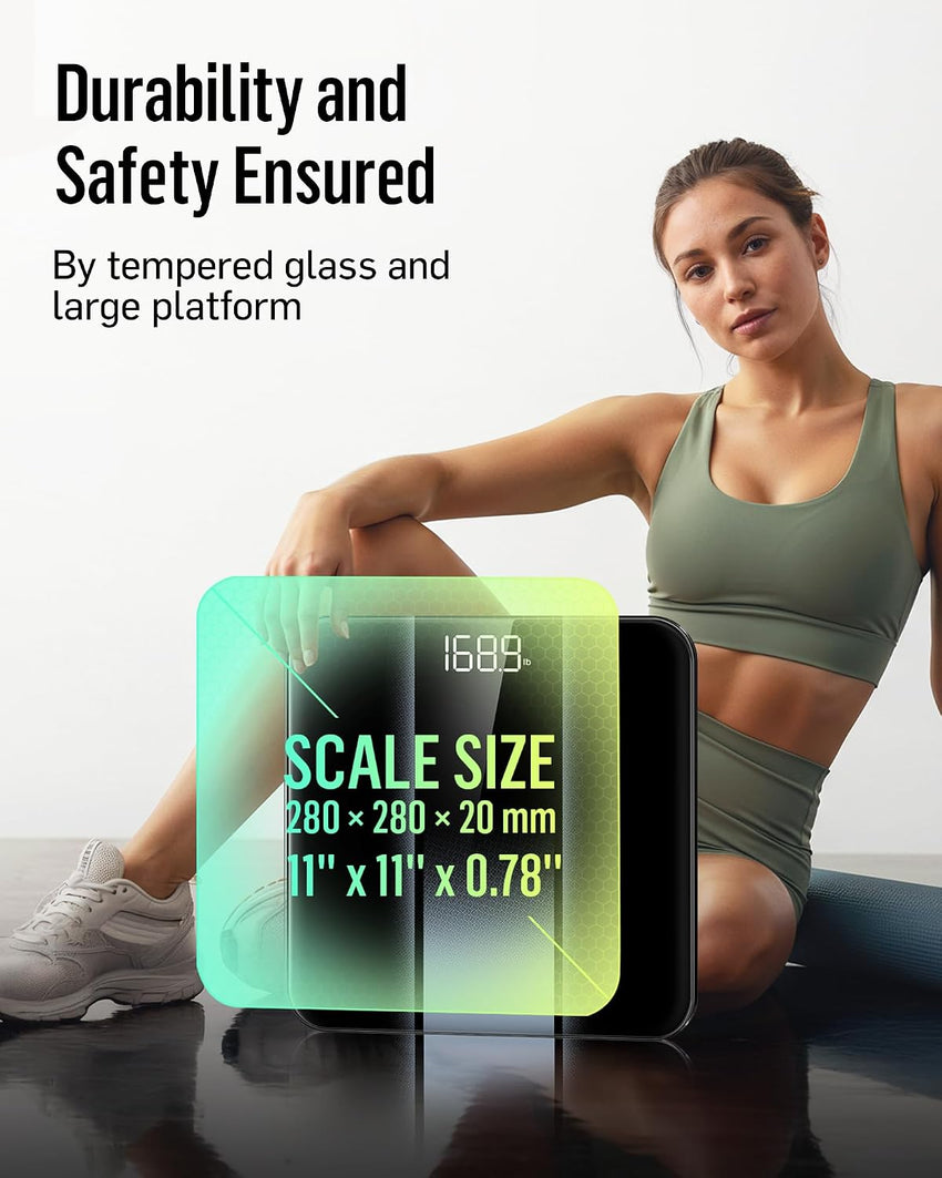Digital Bathroom Scale High-Precision LED Display Tempered Glass 400lb Capacity Silver. Batteries included