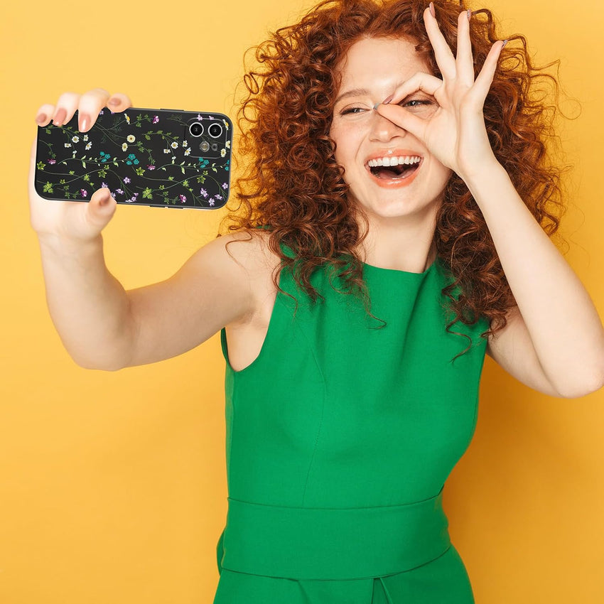 RALEAVO Floral Case for iPhone 12 Silicone Cute Cover for Women,Black