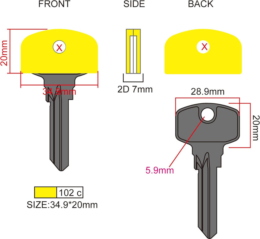 Set of 8 Coloured Large Square Headed Identifying Key caps for Yale Keys ...