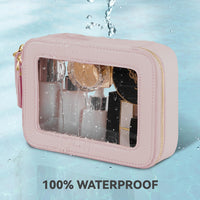 Clear Makeup Bag Waterproof Travel Toiletry Case with Double Zippers â Pearl Pink